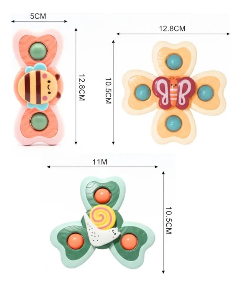 Kit 3 Brinquedos Bebê Gira C/ Ventosa Spinner Estímulo Sensorial
