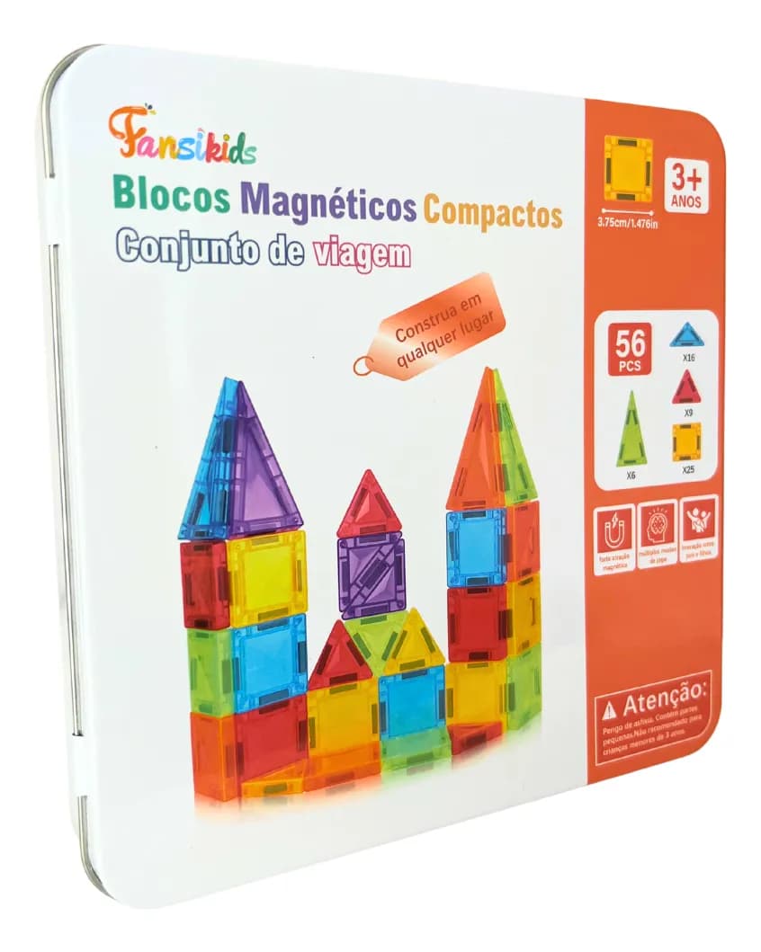 Brinquedo Bloco Magnético Construção Estojo Metal Educativo